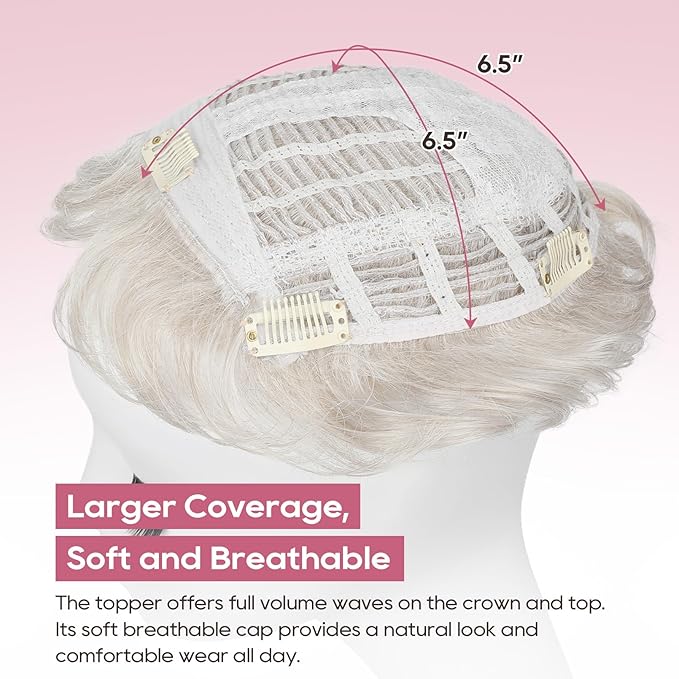 REECHO Hair Topper, Short Wiglet Hair Topper for Women Large Coverage Synthetic Top Crown Hairpiece for Women (Light Ash Blonde)