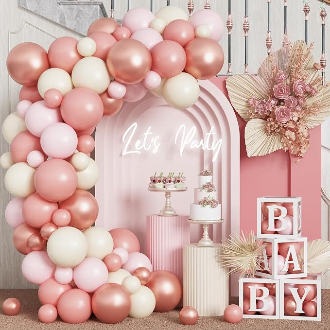 HILAVO Blush Pink Balloon Garland Kit Rose Gold Dusty Pink Sand White Balloons - Image 5