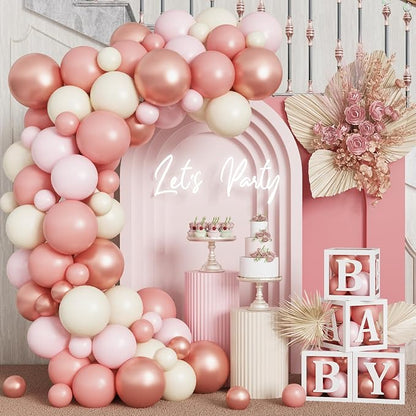 HILAVO Blush Pink Balloon Garland Kit Rose Gold Dusty Pink Sand White Balloons - Image 5