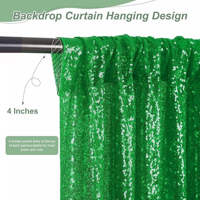 Green Sequin Backdrop Curtains-6 Panels 2FTx8FT Green Backdrop - Image 4
