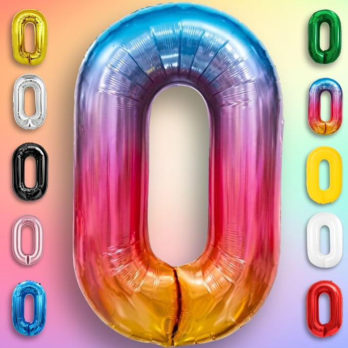 Rainbow Number Balloons 0 Mylar Foil 40 Inch - Image 2