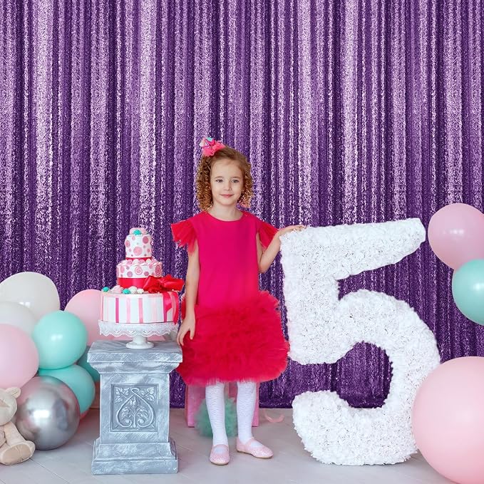 2×8FT-4PCS Purple Sequin Backdrop Curtains Panels, Photography Backdrop Glitter - Image 3