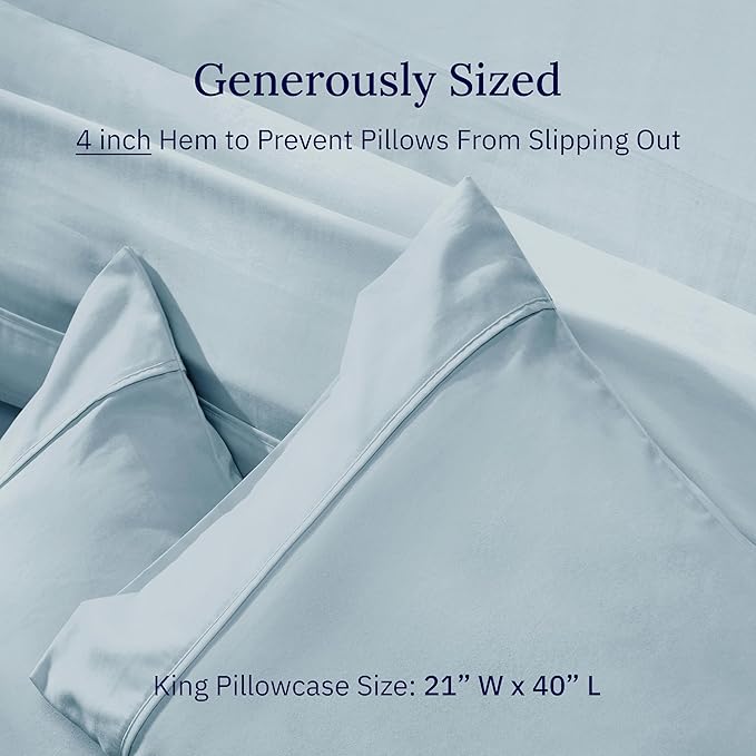California Design Den King Size Pillowcase Set - 400 Thread Count, 100% Cotton Sateen, Set of 2 Pillow Covers, Soft and Breathable - Sky Blue