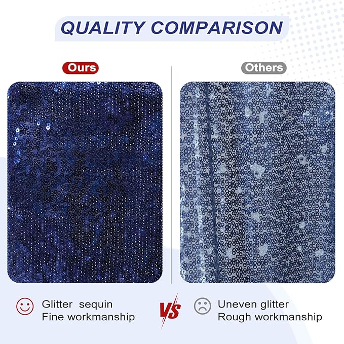 PartyDelight Navy Blue Sequin Backdrop 6x6ft Sparkly Photo Curtain | 4 Inch Rod - Image 3