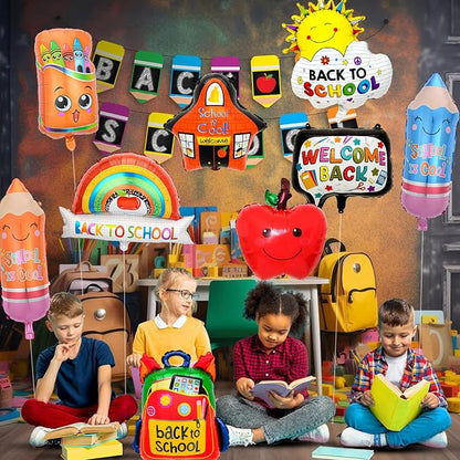 9 Pcs Back to School Balloons, Rainbow Balloon, Colorful Schoolbag Pencil Foil - Image 6
