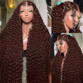 250% Density 13x6 FULL SKINLIKE HD Chocolate Brown Deep Curly lace front wigs Pre Plucked Real 0.10mm Ultra-thin Invisible Water Wave HD Lace Front Wigs Human Hair Small Knots Full Virgin Hair24 Inch