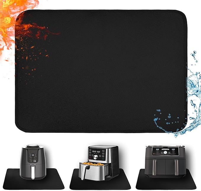 Heat Resistant Mat for Air Fryer, 16 x 24in Heat Resistant Mat for Countertop, Fireproof Silicone Countertop Protector Appliance Slider for Air Fryer, Coffee Maker, Toaster, Oven (Black)