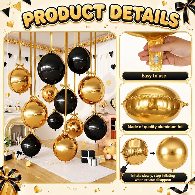 Black Gold Round Foil Balloons - Image 8