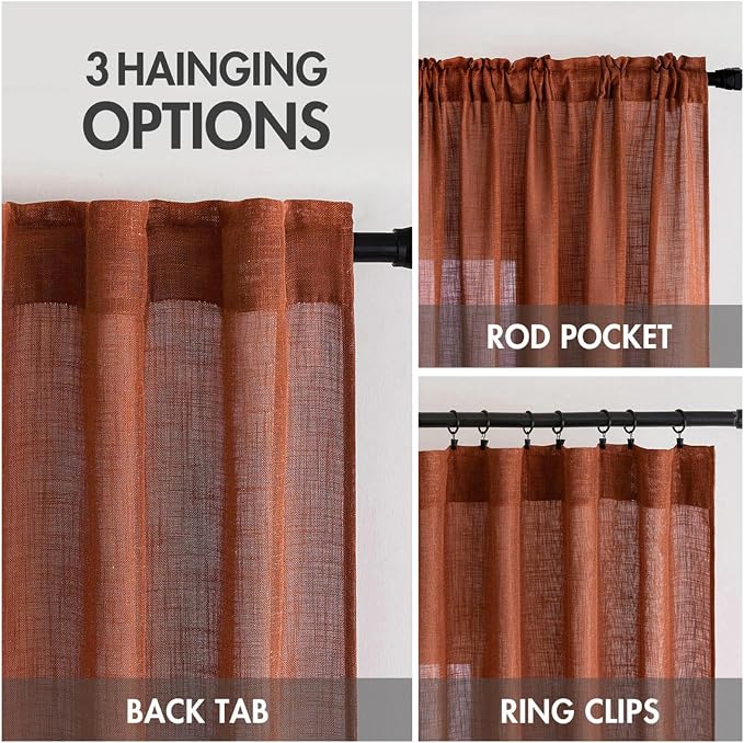MIULEE Burnt Orange Fall Linen Curtains 42x63 Inch 2 Panels - Image 3