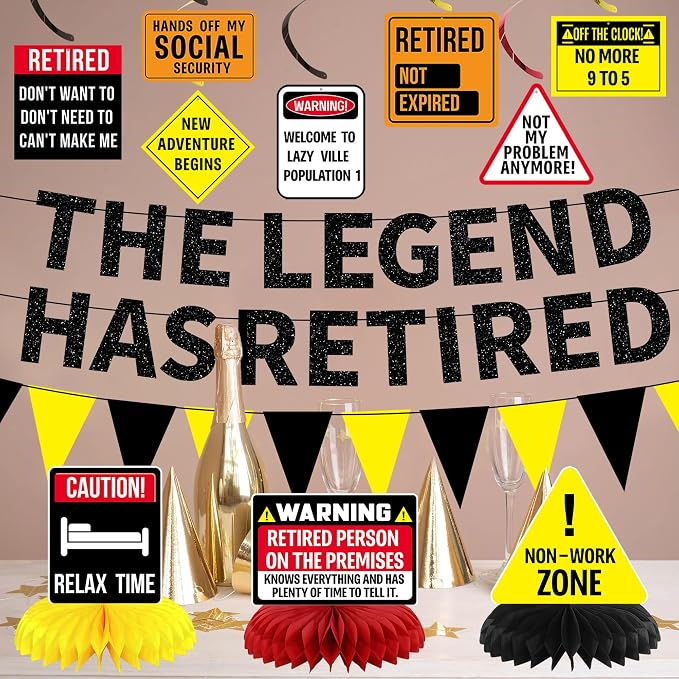 Roetyce Retirement Party Decorations, Caution Legend Has Retired Banner | Black - Image 4