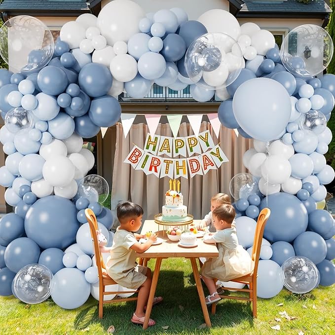 CboDeco Dusty Blue Balloon Garland Arch Kit 140PCS Light Blue White Clear - Image 3