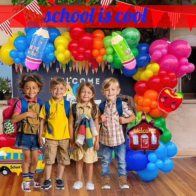back to school balloons hot pink and red yellow green balloon garland arch kit - Image 5