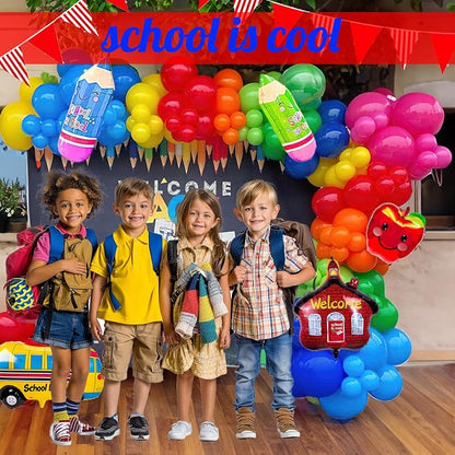 back to school balloons hot pink and red yellow green balloon garland arch kit - Image 5