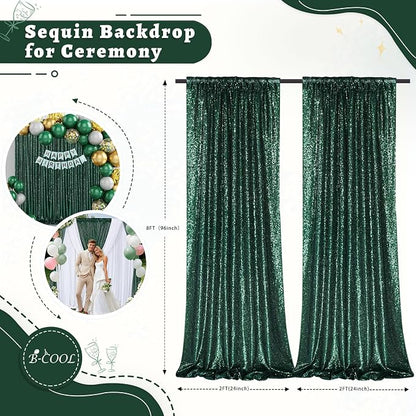 Emerald Green Sequin Backdrop Curtains Party Glitter Drapes 2 Pcs 2FTx8FT | - Image 5