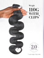 LUVME Invisible Clip in Hair Extensions Body Wave Real Human Hair, Remy Hair Clip ins for Women, Natural Human Hair, 24 inch 110g 6Pcs, Natural Black