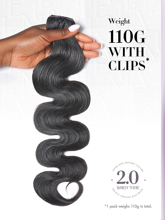 LUVME Invisible Clip in Hair Extensions Body Wave Real Human Hair, Remy Hair Clip ins for Women, Natural Human Hair, 16 inch 110g 6Pcs, Natural Black