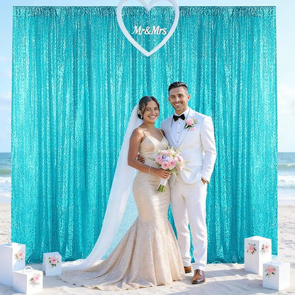 Sugargirl Turquoise Sequin Backdrop Curtain 2 Panels 2FTx8FT Glitter Turquoise - Image 2