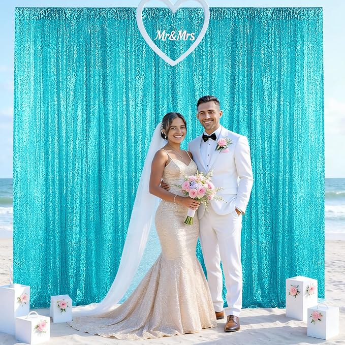 Sugargirl Turquoise Sequin Backdrop Curtain 7FTx7FT Glitter Turquoise - Image 3