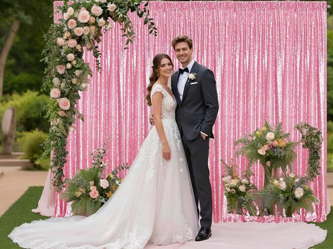 Pink Sequin Backdrop Curtains 2Panel 2x8ft - Image 4