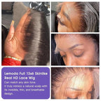 Lemoda Full 13x6 SKINLIKE Real HD Lace Frontal Wigs 210% Density 15A Straight 13x6 Full Lace Frontal Virgin Human Hair Wigs 20Inch Invisible 0.1mm Ultra-thin Knots Frayed Ends Lace Wig