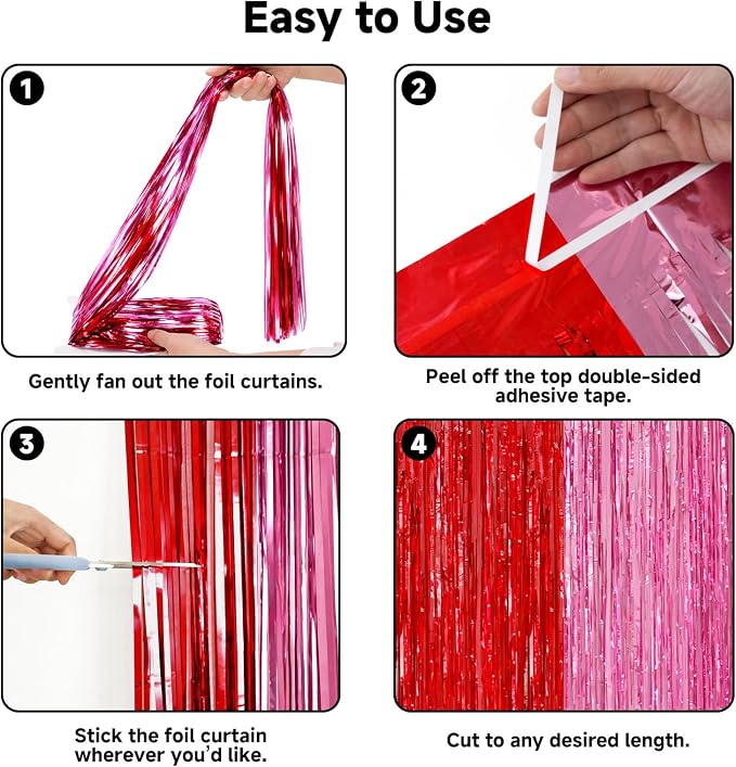 jijAcraft Red Pink Tinsel Foil Fringe Curtain, 2 Pack 3.2x6.5 Feet Pink Red - Image 3