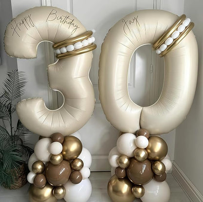 Cream Number 3 Balloons, 40 Inch 3 Balloons Giant Helium Foil Mylar Beige 3 - Image 3