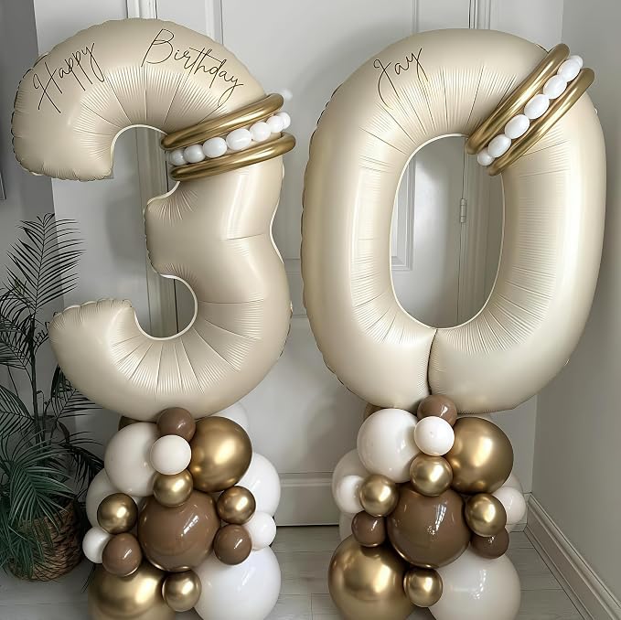 Cream Number 40 Balloons, 40 Inch 40 Balloons Giant Helium Foil Mylar Beige 40 - Image 2