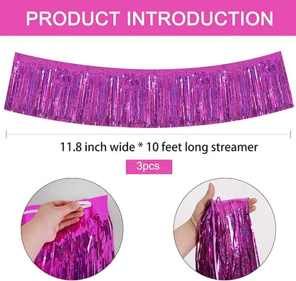 BEISHIDA Laser Rose Red Fringe Garland Banner Wall Tinsel Foil Streamers | 3Pack - Image 2