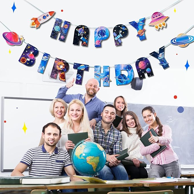 SUNBEAUTY Universe Outer Space Theme Birthday Banner Galaxy Happy Birthday - Image 5
