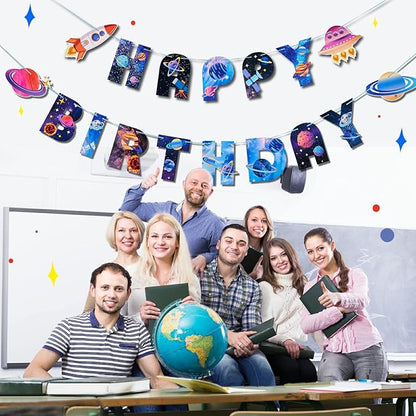 SUNBEAUTY Universe Outer Space Theme Birthday Banner Galaxy Happy Birthday - Image 5