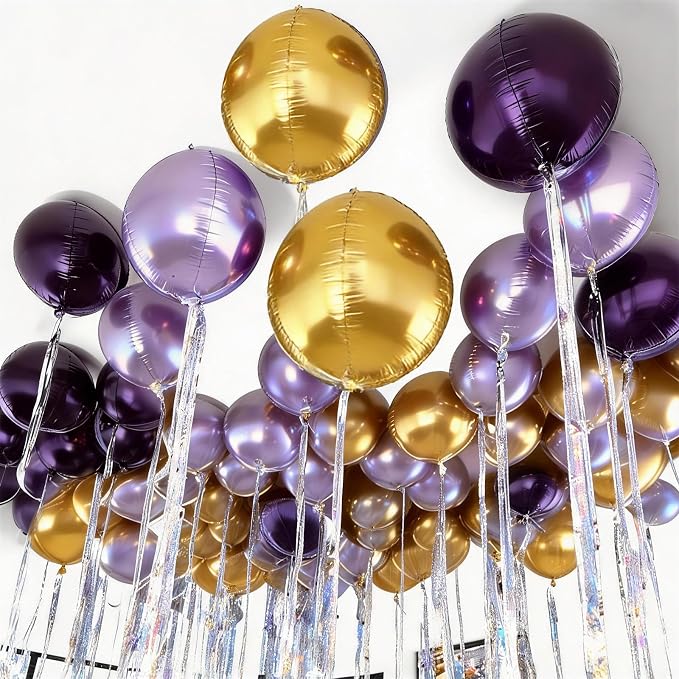 12Pcs Purple and Gold Round Balloons Foil, Large Gold Dark Light Purple - Image 3