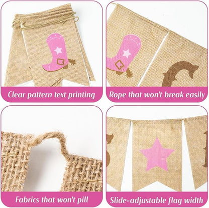 ANGOLIO 2Pcs Western Cowgirl Burlap Banners Baby Shower Themed Party Decoration - Image 3