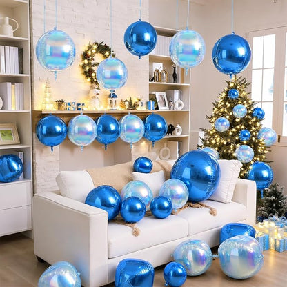 Biapian 12 Pcs Blue and Iridescent Round Balloons Foil, Large Blue Bubble - Image 5