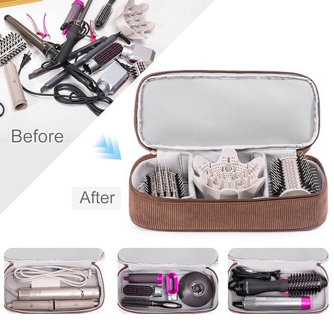 Double-layer Hair Tools Travel Case with Black Hair Dryer Bag with Detachable Divider compatible with Shark FlexStyle/SmoothStyle - Flat Curling Iron Travel Organizer