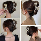 Elegant Rose Metal Non-Slip Hair Claw Clips for Thin and Thick Hair - Fashionable Flower Hair Accessories for Women and Girls (Silver Rose)