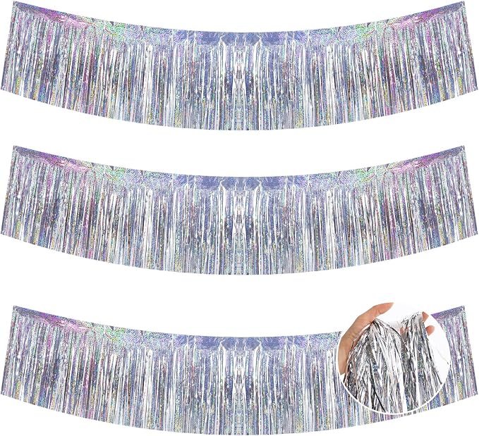 BEISHIDA Laser Silver Fringe Garland Banner 30ft Wall Tinsel Foil Streamers | by Beishida