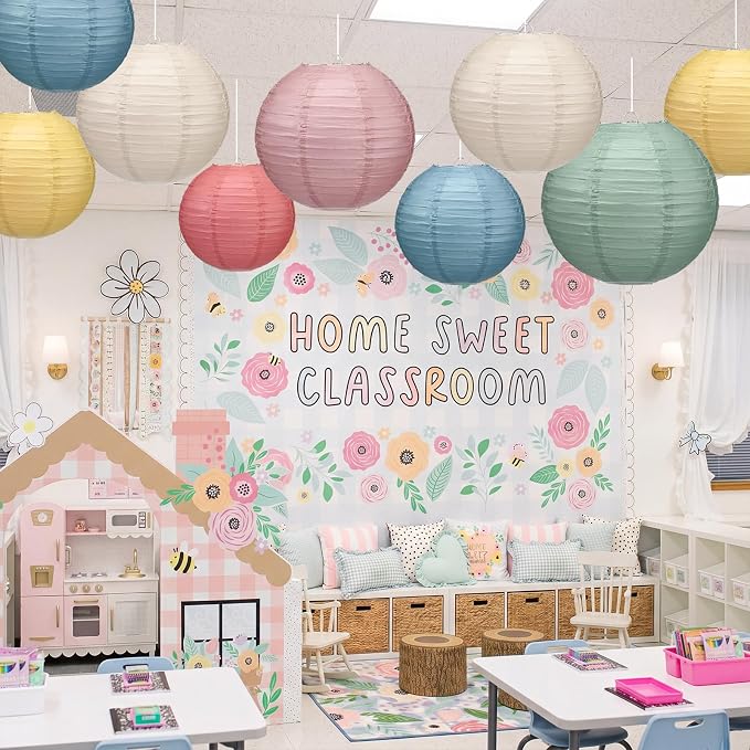 12 Pcs 10 Inch Hanging Paper Lanterns Party Decorations Pastel Spring Classroom - Image 2