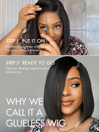 LUVME HAIR 10 Inch Light Yaki Straight Bob Wig Human Hair, Undetectable HD Lace Glueless Bob Wigs Human Hair Pre Plucked, Pre Cut Lace Wig Short Black Blunt Cut Bob Wigs