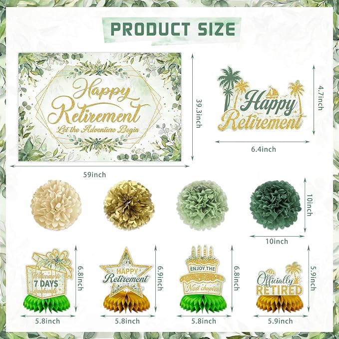 KOTLMIGHT Green Retirement Party Decorations Decor - Image 4