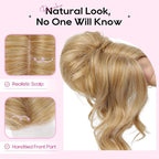 REECHO Messy Bun Hair Piece with Bangs – 2-in-1 Drawstring Ponytail Extension Updo Wig & Hair Topper with Long Side Bangs, Natural-Looking Hair Bun Hairpieces for Women - Light Brown