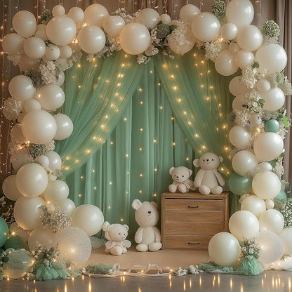 Tulle Backdrop Curtain with Lights Green Sheer Curtains Backdrop 10x10ft | - Image 6