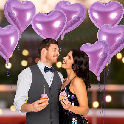 12 Pcs Light Purple Heart Balloons, 18 Inch Heart Foil Balloons Love Balloon - Image 4