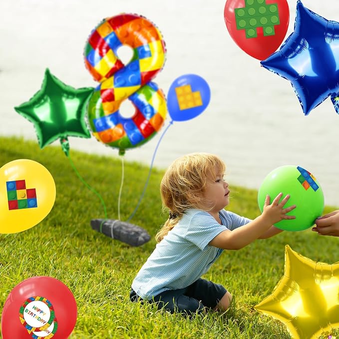 40 Inch Building Block Number Balloon, Colorful Number Block Foil Balloons - Image 5