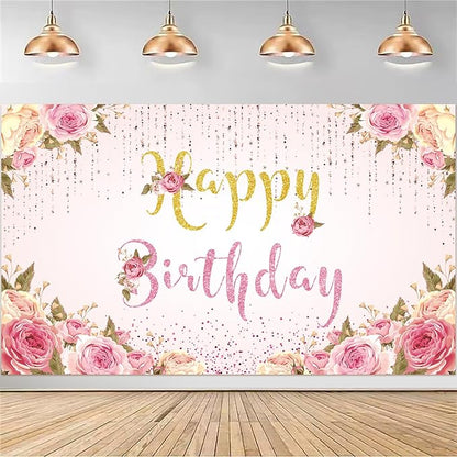 Happy Birthday Banner Pink Birthday Party Backdrop by MDCGFOD