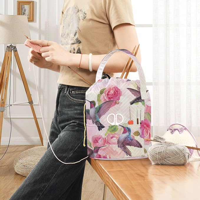 Yarn Bag Small Crochet Bag Drawstring Yarn Storage Organizer Knitting Project - Image 6
