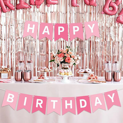 Hooqict Happy Birthday Banner Pink Birthday Decorations - Image 8