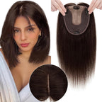 Hair Toppers for Women Real Human Hair No Bangs, 13 * 15 cm Larger Silk Base 150% Density Clip In Topper Hairpieces, Wiglet Top Pieces Add Volume -14 Inch 02 Dark Brown