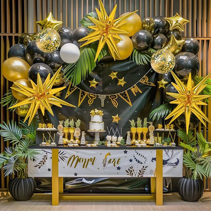 RUBFAC Black and Gold Balloons Arch Kit 140pcs | Black Star Latex Balloons - Image 7