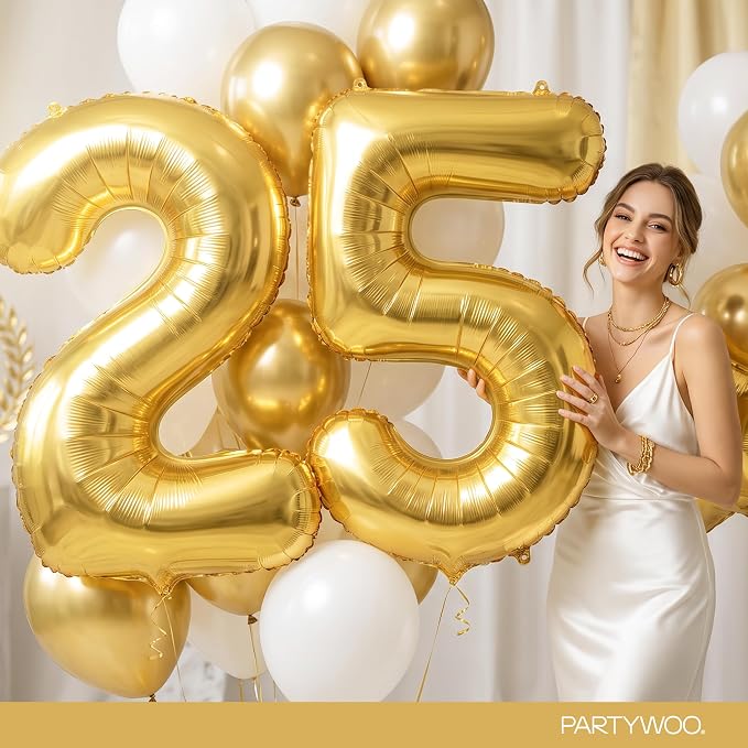PartyWoo Number Balloons 40 Inch Gold Number 5 Kit 25pcs - Image 4