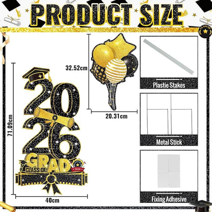 3.37FT Class of 2026 Graduations Yard Signs, Large Black & Gold 2026 Graduation - Image 2